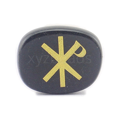 Natural Dyed & Heated Dyed & Heated Black Agate ChiRho Symbol Healing Chakra Reiki Stone PW-WG44F03-06-1