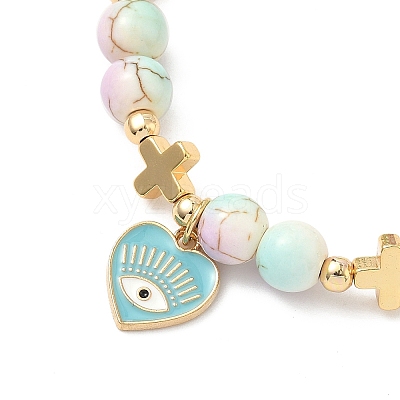 Heart with Eye Alloy Enamel Charm Bracelets BJEW-JB12287-02-1