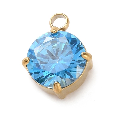 304 Stainless Steel Micro Pave Cubic Zirconia Pendants STAS-K292-01G-03-1