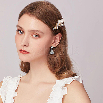 Crystal Rhinestone Teardrop Dangle Stud Earrings & Chain Bracelet & Rhombus Adjustable Ring SJEW-FI0001-19-1