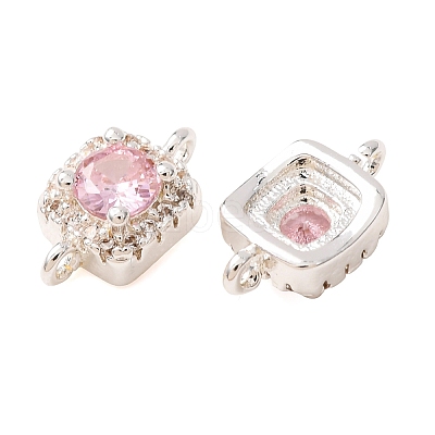 Brass Pave Pink Cubic Zirconia Connector Charms CU-CBAEC99-14S-1