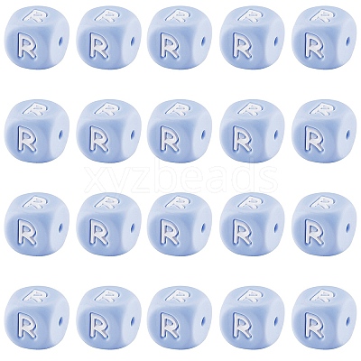 20Pcs Blue Cube Letter Silicone Beads 12x12x12mm Square Dice Alphabet Beads with 2mm Hole Spacer Loose Letter Beads for Bracelet Necklace Jewelry Making JX434R-1