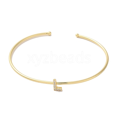 Rack Plating Brass Micro Pave Clear Cubic Zirconia Letter Open Cuff Bangles BJEW-A018-01G-L-1