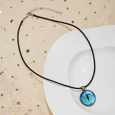 Alloy Glass Evil Eye Pendant Black Waxed Cord Necklaces FS-WG6E26E-02-1