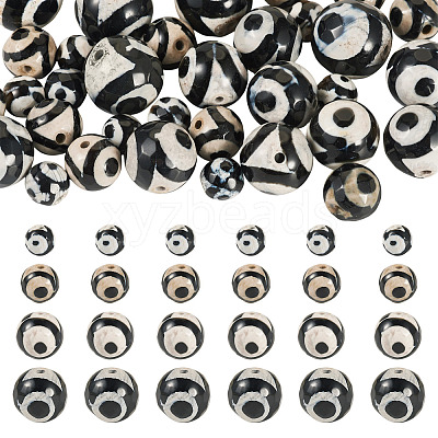 36Pcs 4 Styles Tibetan Style dZi 3-Eye Beads G-TA0002-68-1