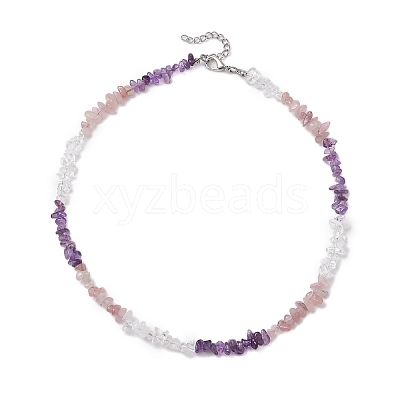 Natural Rose Quartz & Quartz Crystal & Amethyst & Howlite & Apatite & Carnelian & Citrine & Tiger Eye & Green Aventurine Chip Beaded Necklaces NJEW-JN05099-1