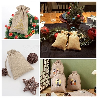 Polyester Imitation Burlap Packing Pouches Drawstring Bags ABAG-BBC0001-02B-02-1