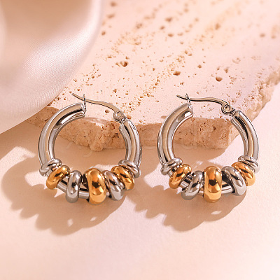 Two Tone 304 Stainless Steel Ring Hoop Earrings WGF6457-03-1