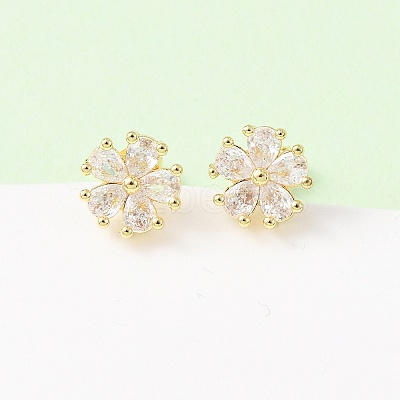 Brass Micro Pave Cubic Zirconia Flower Stud Earrings EJEW-H174-01B-G-1