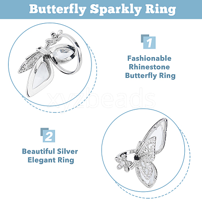 4Pcs 4 Style Rhinestone Butterfly Open Cuff Rings Set RJEW-FI0001-14-1