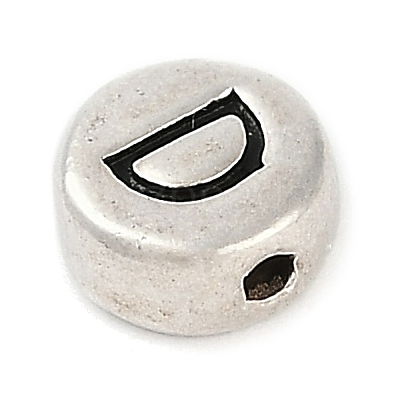 925 Sterling Silver Flat Round with Letter Beads LS-STER-G044-01AS-D-1
