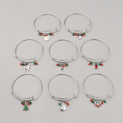 8Pcs 8 Style Christmas Theme Adjustable Alloy Bangles Set BJEW-F467-02-1