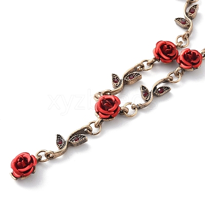 Aluminium Flower Pendant Necklaces with Rhinestone Leaf NJEW-WH0020-11R-1