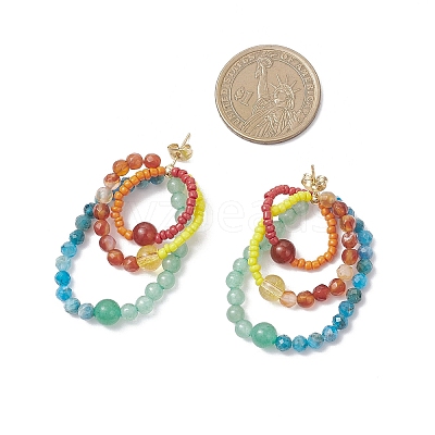 Natural & Synthetic Gemstone Round Dangle Stud Earrings EJEW-TA00730-1