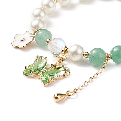 Round Natural Green Aventurine & Shell Pearl Beaded Stretch Bracelet BJEW-TA00191-02-1