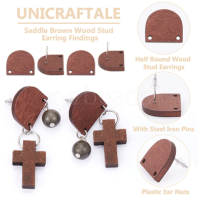 30Pcs Half Round Wood Stud Earring Findings WOOD-UN0001-04-1