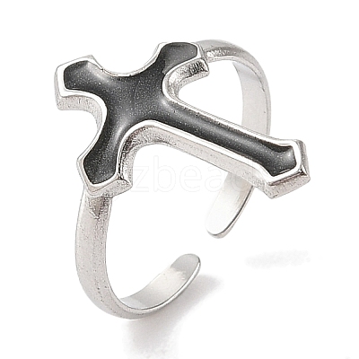 304 Stainless Steel Enamel Open Cuff Rings for Women RJEW-F166-54P-02-1