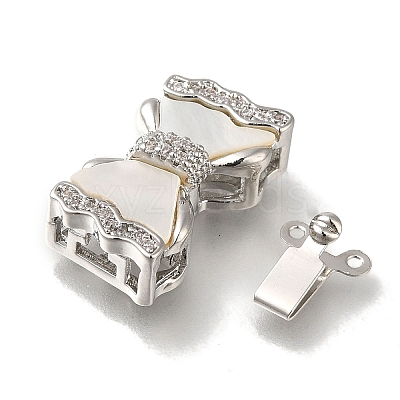 Brass Micro Pave Clear Cubic Zirconia Box Clasps with Acrylic KK-H480-06P-1