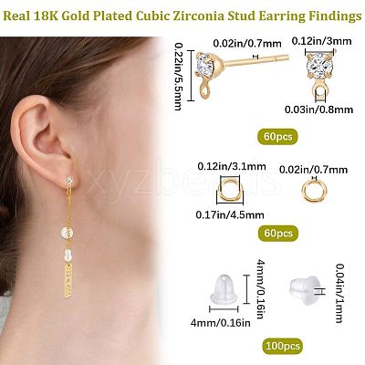 60Pcs Brass Stud Earring Findings KK-CN0002-06-1