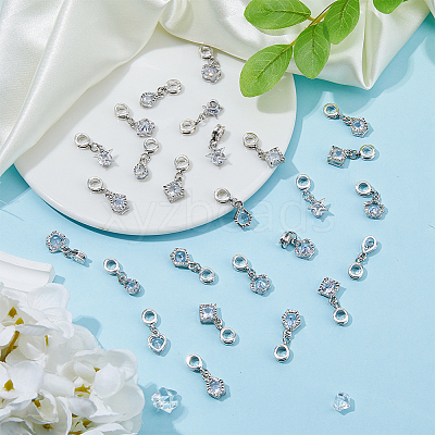 48Pcs 6 Styles Alloy Pave Clear Cubic Zirconia European Dangle Charms PALLOY-FI00002-1