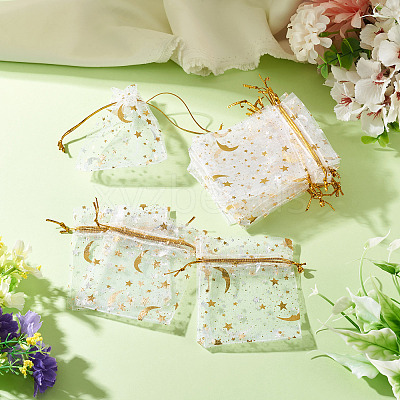 30Pcs Gold Stamping Moon Star Organza Drawstring Gift Bags ABAG-TA0002-21A-1