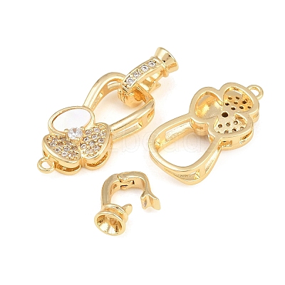 Brass Micro Pave Clear Cubic Zirconia Fold Oval Clasp KK-CBABC34-04G-1