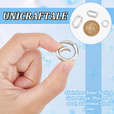 4Pcs 4 Styles 304 Stainless Steel Spring Gate Rings STAS-UN0051-09-1