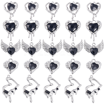 30Pcs 5 Styles Rack Plating Alloy Glass Pendants FIND-SC0006-66-1