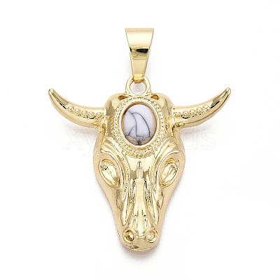 Brass and Synthetic Turquoise Pendants KK-T079-03B-G-1