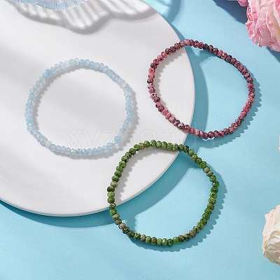 Dyed Natural Malaysia Jade Faceted Rondelle Beads Stretch Bracelets for Women Men BJEW-JB13442-1