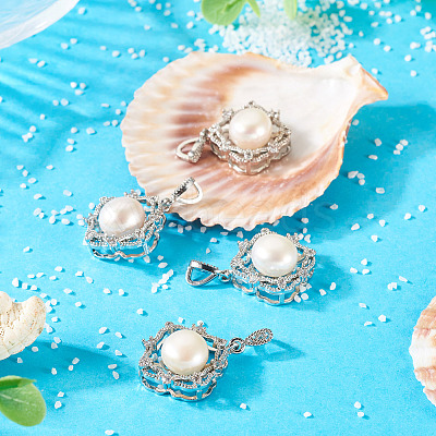 4Pcs Natural Pearl Pendants PALLOY-TAC0181-1