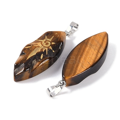 Natural Tiger Eye Gold Sun Pattern Pendants G-L524-14P-04-1