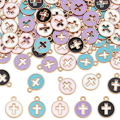 80Pcs Light Gold Plated Alloy Enamel Pendants ENAM-ME0001-09-1