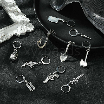 10Pcs 10 Style Killer's Weapon Theme Alloy Pendant Locking Stitch Markers HJEW-CJ00010-1