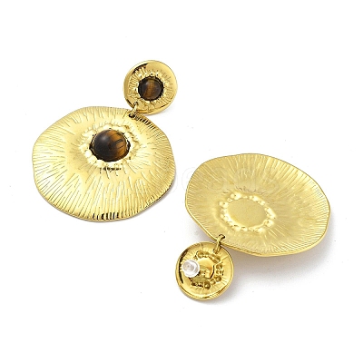 304 Stainless Steel Natural Tiger Eye Boho Stud Earrings EJEW-S244-01G-D-1