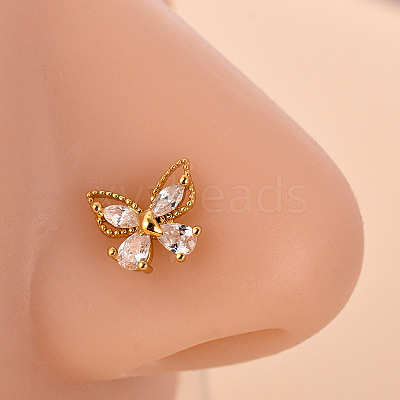 316L Surgical Stainless Steel Clear Cubic Zirconia L-Shaped Nose Rings WG09863-22-1
