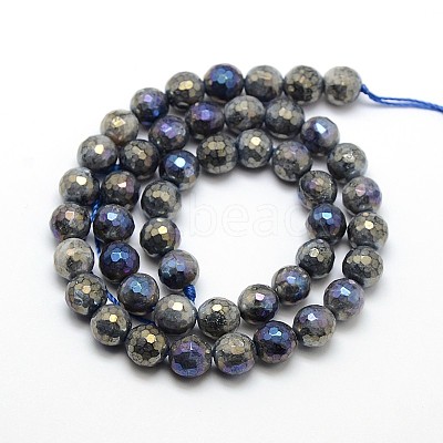 Electroplate Natural Labradorite Round Bead Strands G-L377-36-4mm-1