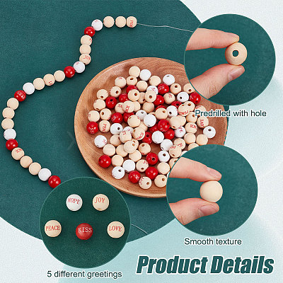 120Pcs 5 Colors Wood European Beads WOOD-FG0001-49-1