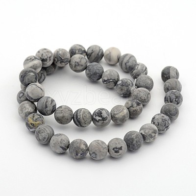 Frosted Natural Map Stone/Picasso Stone/Picasso Jasper Round Bead Strands G-M272-08-6mm-1