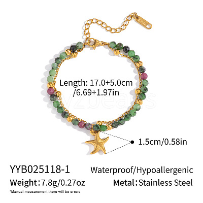 Minimalist Natural Green Aventurine & Satellite Chains Double-layer Bracelets PC9260-1-1