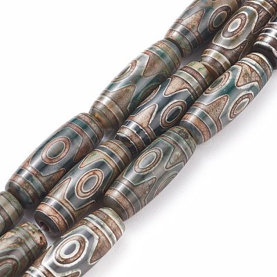 Natural Agate Tibetan Style 3-Eye dZi Beads Strands TDZI-K001-01R-1