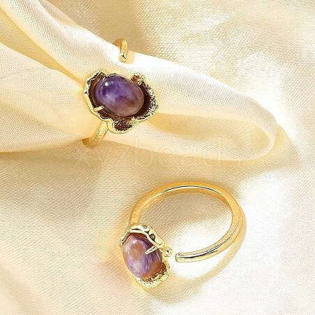 Oval Natural Lepidolite Finger Rings RJEW-P113-23G-1