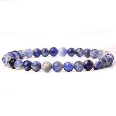 Natural Blue Spot Jasper Round Beaded Stretch Bracelet SF8562-35-1