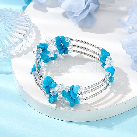 Synthetic Turquoise Chip & Glass & Brass Tube Beaded Bangles for Women BJEW-JB11265-02-1