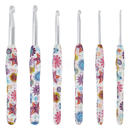 HOBBIESAY 6Pcs 6 Colors Flower Pattern TPR with Aluminium Crochet Hooks TOOL-HY0001-08-1