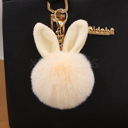 Easter Rabbit Faux Fluffy Ball Pendant Keychains PW-WG95913-08-1