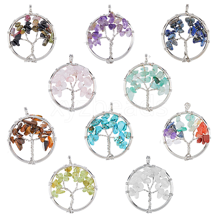 HOBBIESAY 10Pcs 10 Styles Natural & Synthetic Mixed Gemstone Chip Pendants G-HY0001-19-1