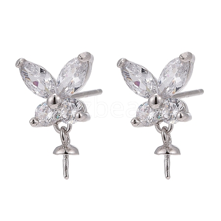 925 Sterling Silver Micro Pave Cubic Zirconia Ear stud Findings X-STER-P035-55P-1