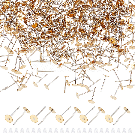 DICOSMETIC 800Pcs 304 Stainless Steel Stud Earring Settings with Flat Round Brass Heads STAS-DC0005-44-1