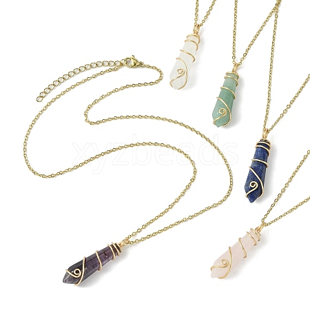 Natural Mixed Gemstone Faceted Bullet Shaped Pendant Necklaces NJEW-JN05026-01-1